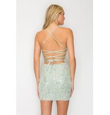 LOVESOME Fitted sequin spaghetti strap lace up back CD26306291