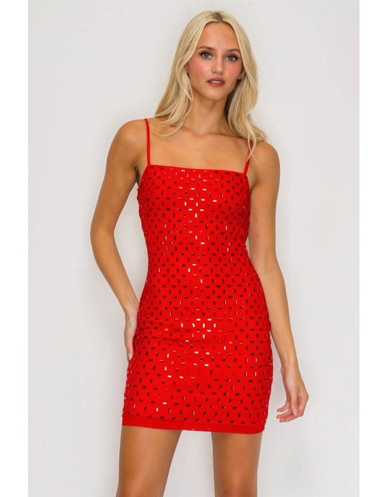 LOVESOME Spaghetti strap rectangle stone fitted gown CD2630923