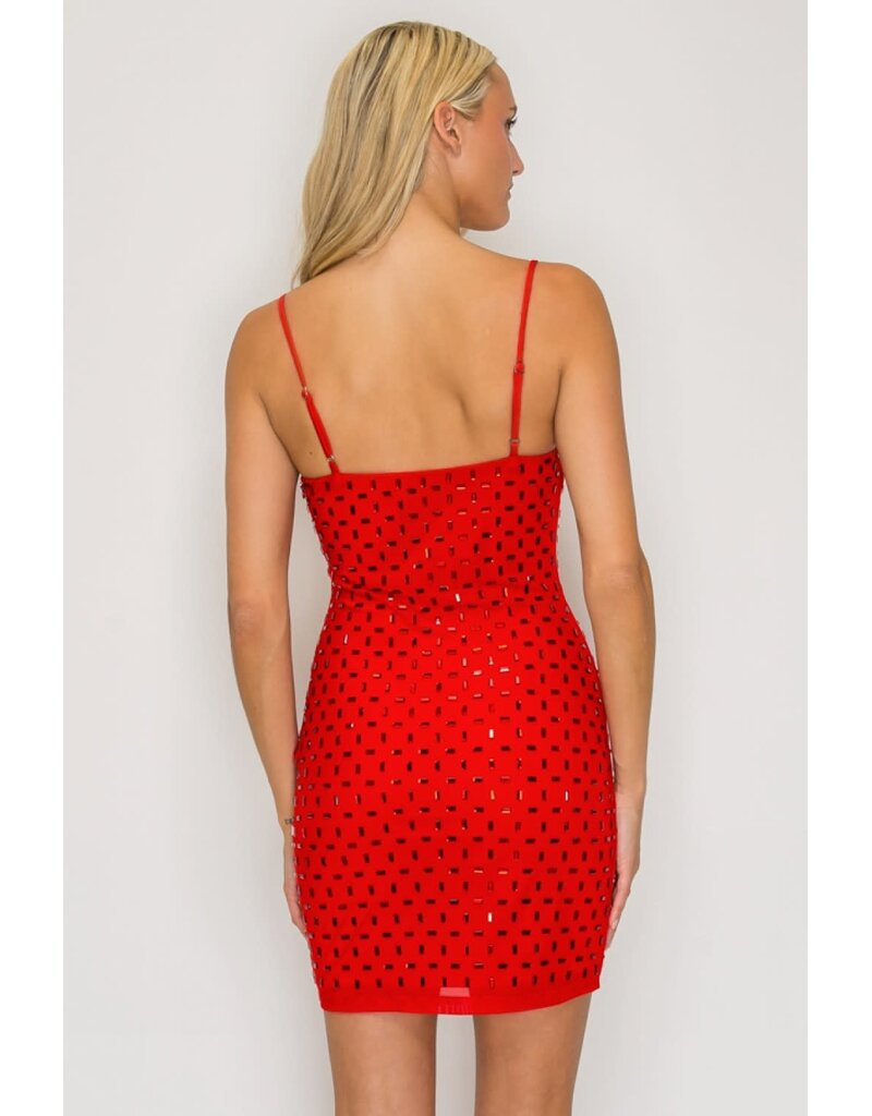 LOVESOME Spaghetti strap rectangle stone fitted gown CD2630923