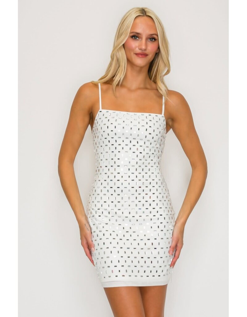 LOVESOME Spaghetti strap rectangle stone fitted gown CD2630923