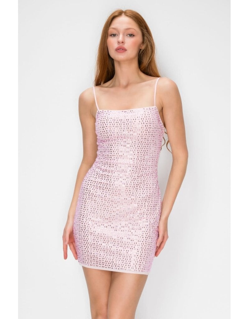 LOVESOME Spaghetti strap fitted rhinestone mini dress CD2630927