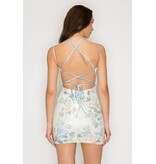 LOVESOME Floral sequin mini w/lace up back CD2630976