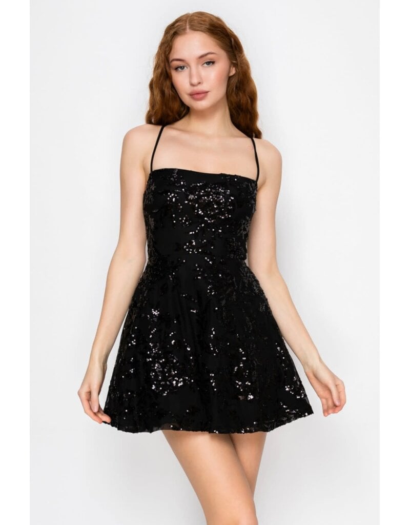 LOVESOME Spaghetti strap sequin a-line corset back gown CD26556751