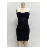 LOVESOME Spaghetti strap fitted glitter mesh mini CD2655872