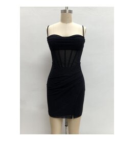 LOVESOME Spaghetti strap fitted glitter mesh mini CD2655872