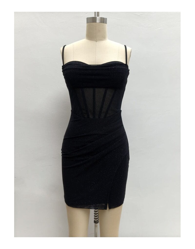 LOVESOME Spaghetti strap fitted glitter mesh mini CD2655872