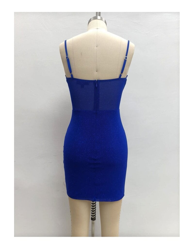 LOVESOME Spaghetti strap fitted glitter mesh mini CD2655872
