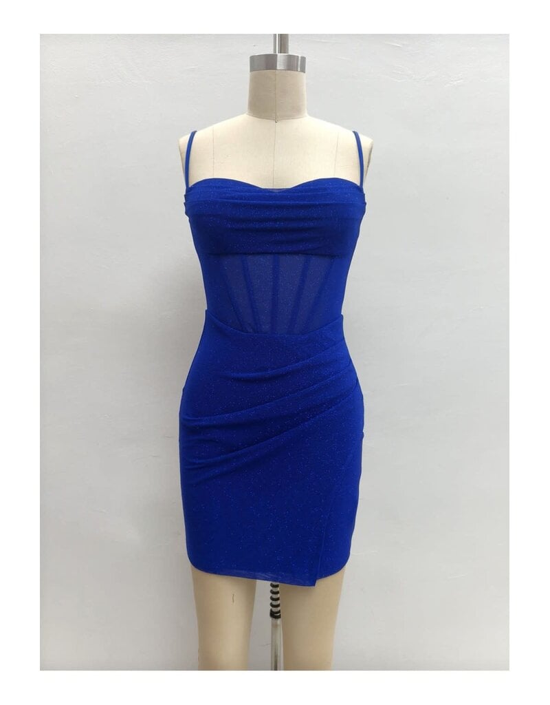 LOVESOME Spaghetti strap fitted glitter mesh mini CD2655872