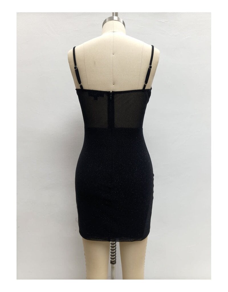 LOVESOME Spaghetti strap fitted glitter mesh mini CD2655872