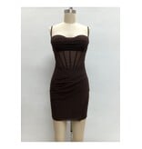 LOVESOME Spaghetti strap fitted glitter mesh mini CD2655872
