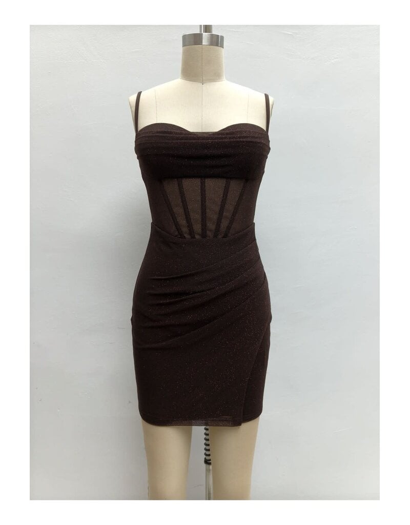 LOVESOME Spaghetti strap fitted glitter mesh mini CD2655872