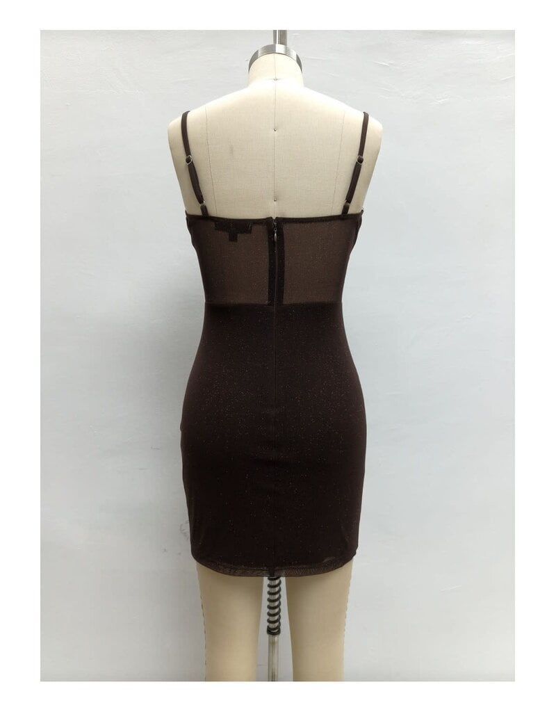 LOVESOME Spaghetti strap fitted glitter mesh mini CD2655872