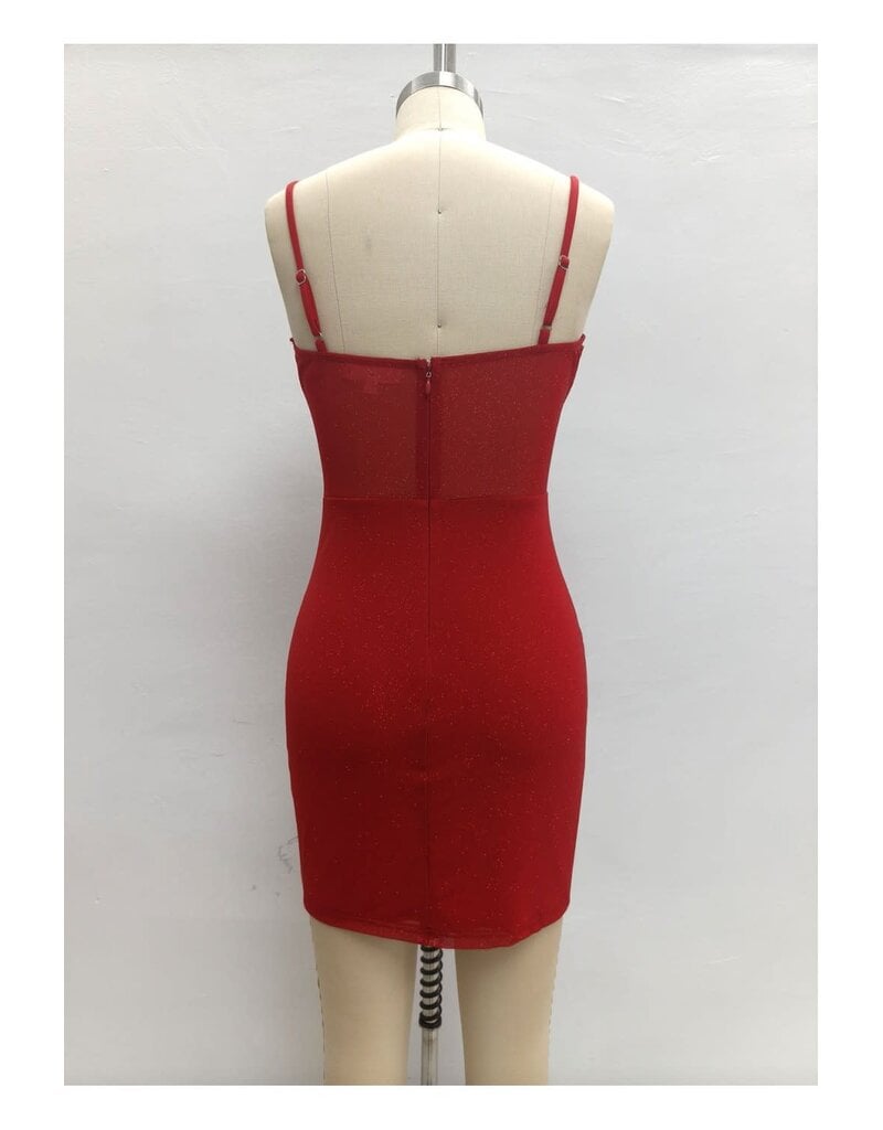 LOVESOME Spaghetti strap fitted glitter mesh mini CD2655872