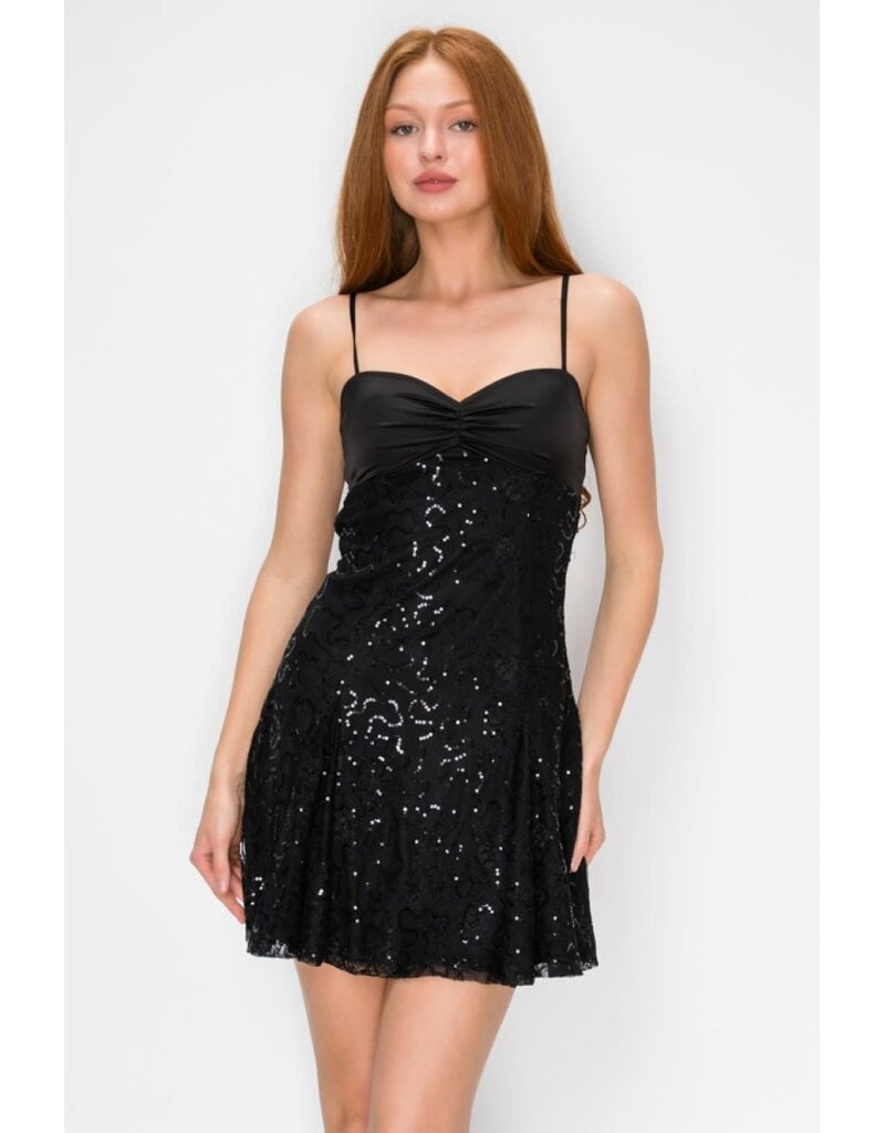 LOVESOME Spaghetti strap sequin fit n flare mini CD2655921