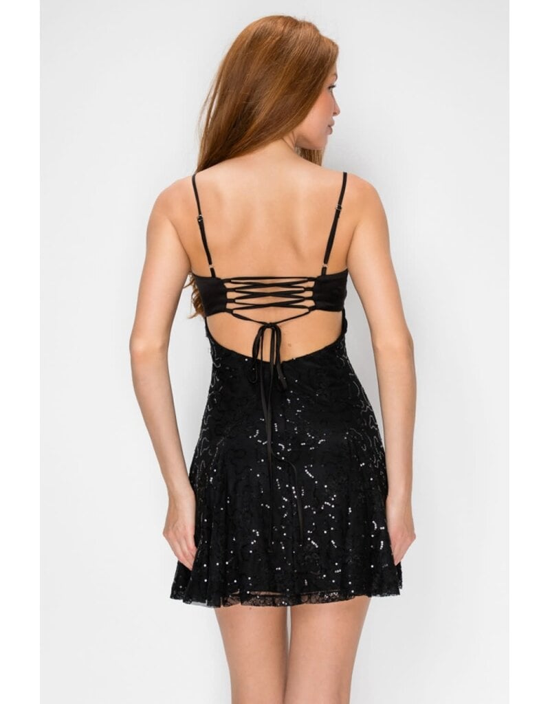 LOVESOME Spaghetti strap sequin fit n flare mini CD2655921