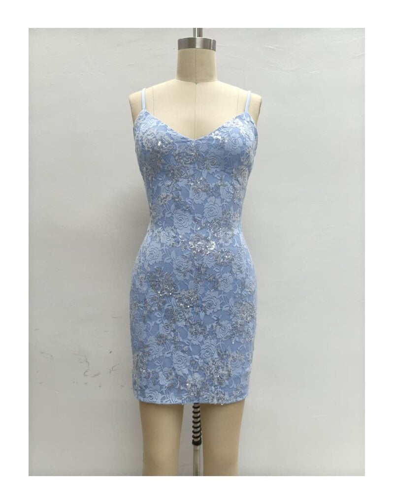 LOVESOME Sequin lace fitted corset back mini CD26559521