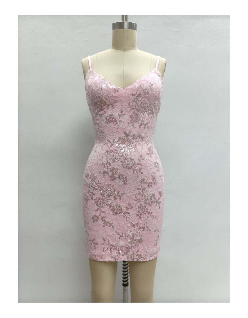 LOVESOME Sequin lace fitted corset back mini CD26559521