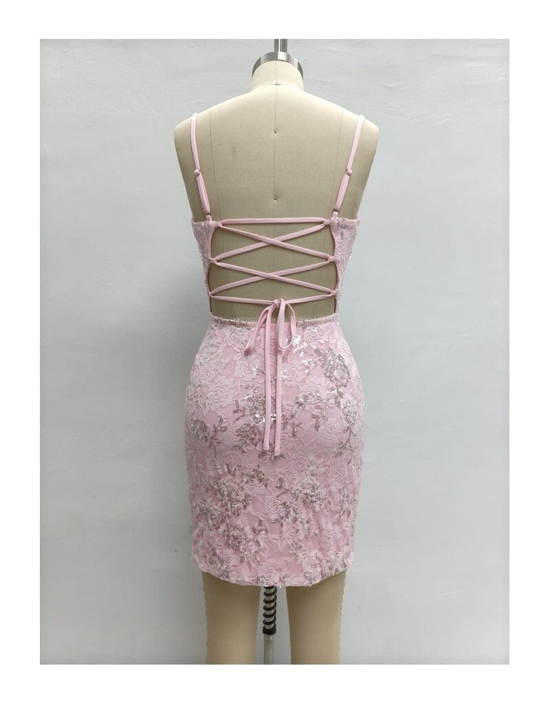 LOVESOME Sequin lace fitted corset back mini CD26559521