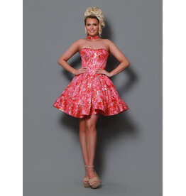 KATE PARKER Strapless pearl lined bodice a-line mini ruffle 36919