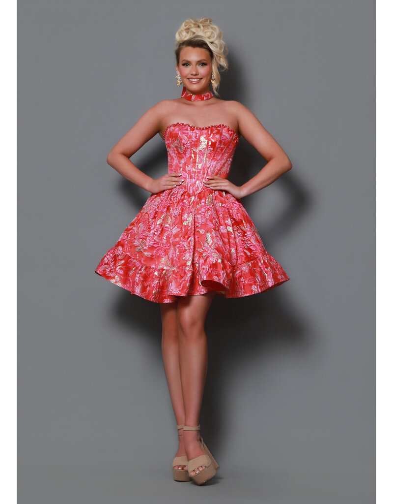 KATE PARKER Strapless pearl lined bodice a-line mini ruffle 36919