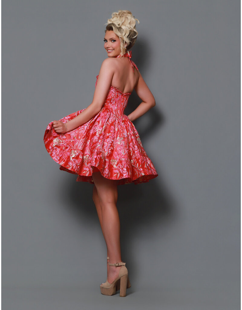 KATE PARKER Strapless pearl lined bodice a-line mini ruffle 36919