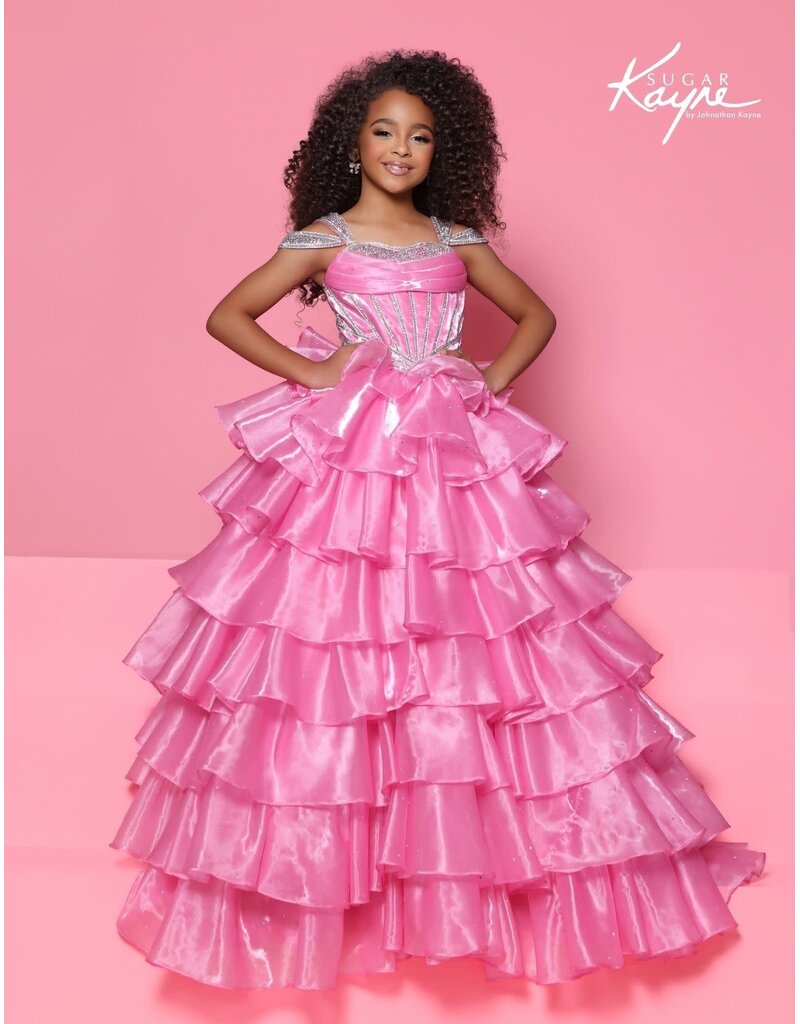 Sugar Kayne Off-the-shoulder ruffle organza gown C418