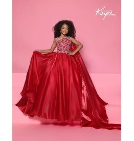 Sugar Kayne Mirror organza ballgown with one-shoulder cape C417