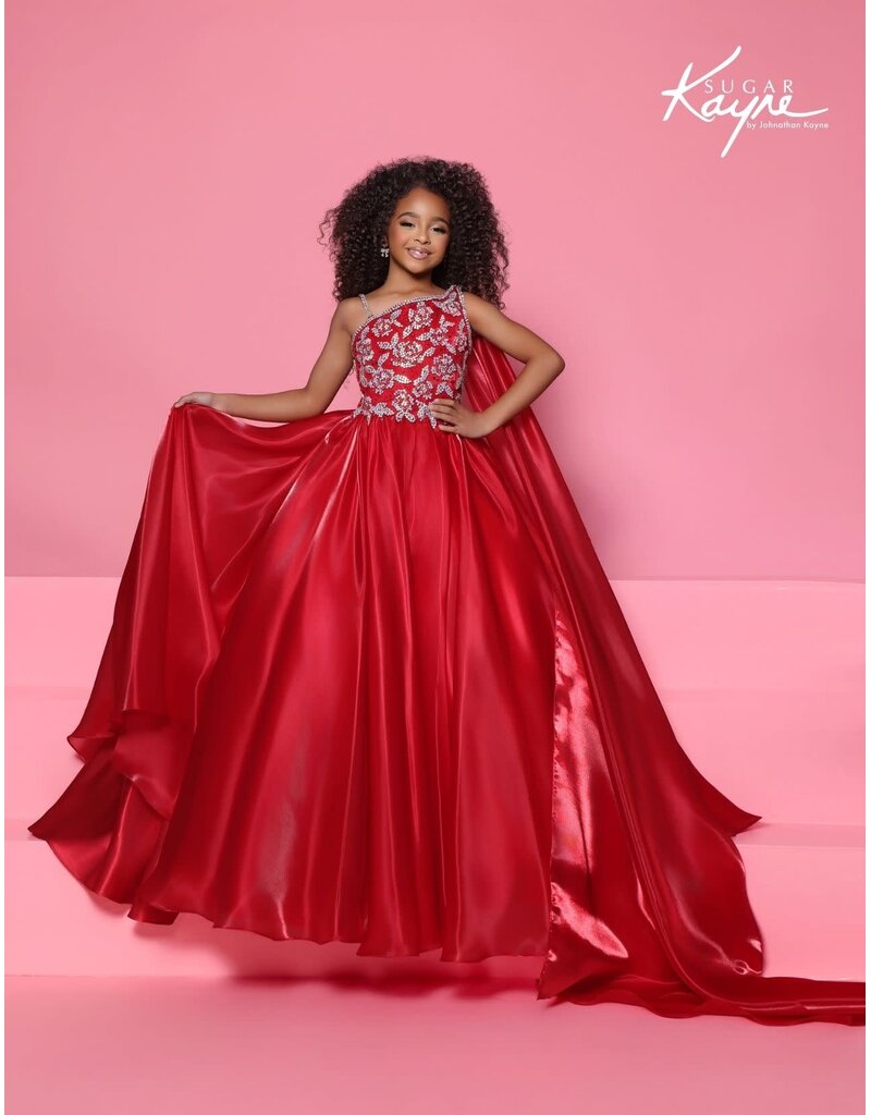 Sugar Kayne Mirror organza ballgown with one-shoulder cape C417
