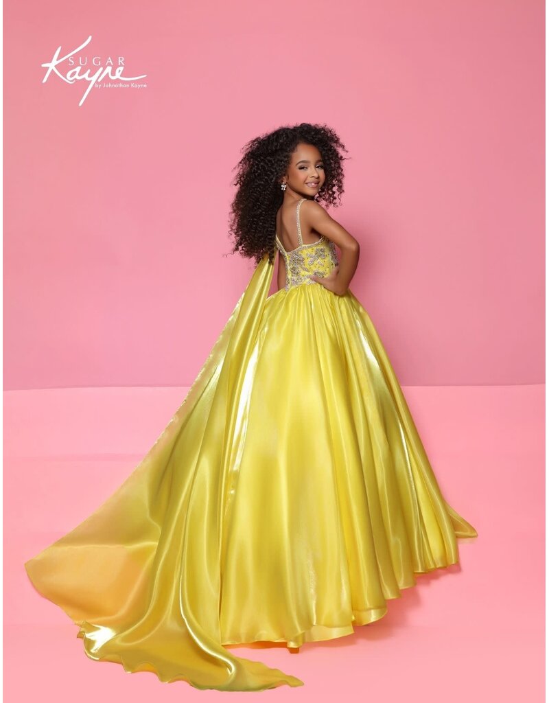 Sugar Kayne Mirror organza ballgown with one-shoulder cape C417