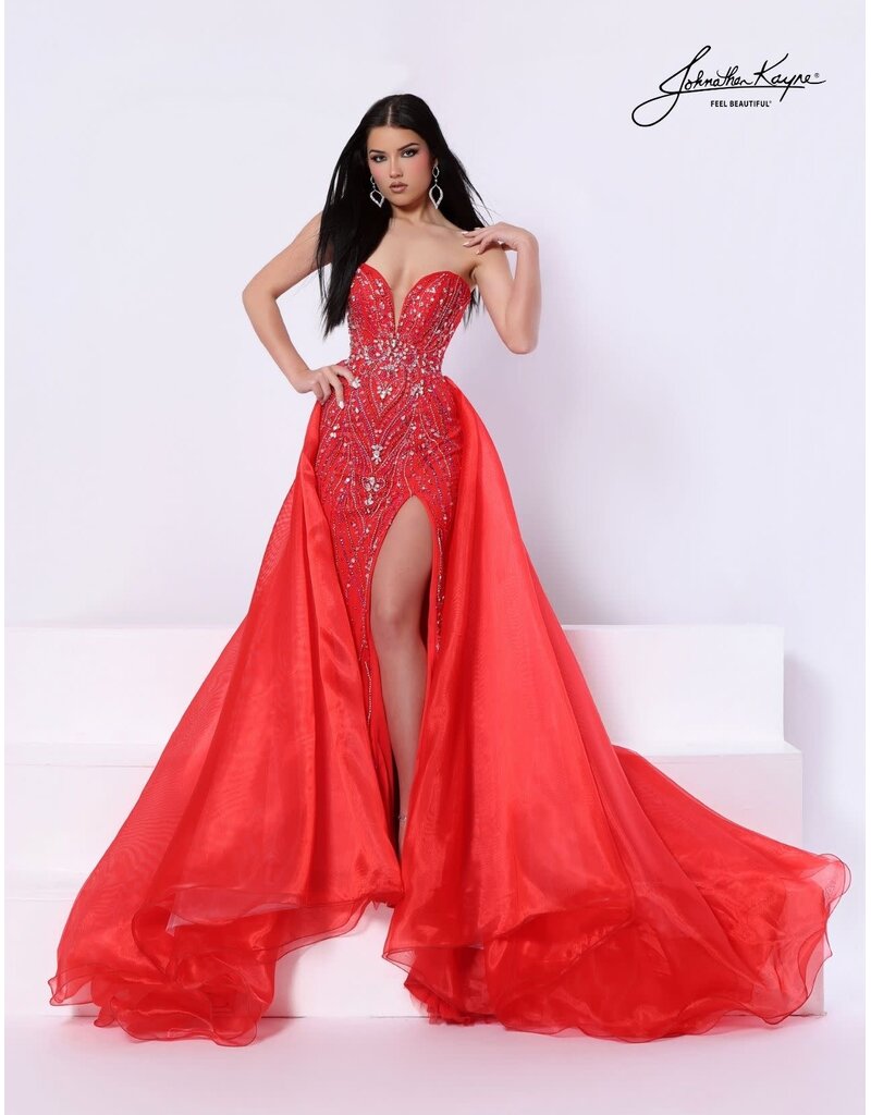 Strapless beaded gown w/ overskirt 3322