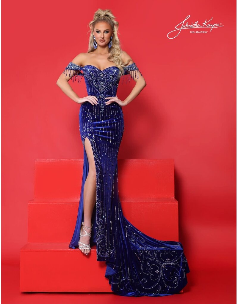 Off-the-shoulder beaded velvet gown 3323