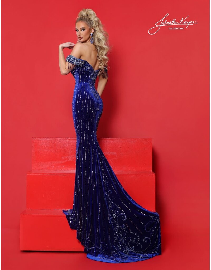 Off-the-shoulder beaded velvet gown 3323