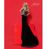 Strapless velvet gown w/ structured peplum 3332
