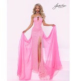 Strapless fully beaded gown w/ choker chiffon cape 3350