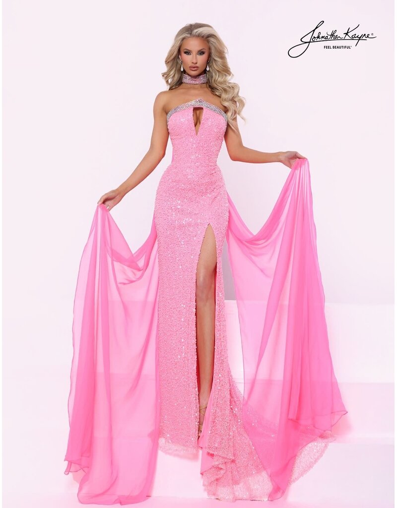 Strapless fully beaded gown w/ choker chiffon cape 3350