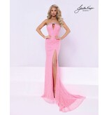 Strapless fully beaded gown w/ choker chiffon cape 3350