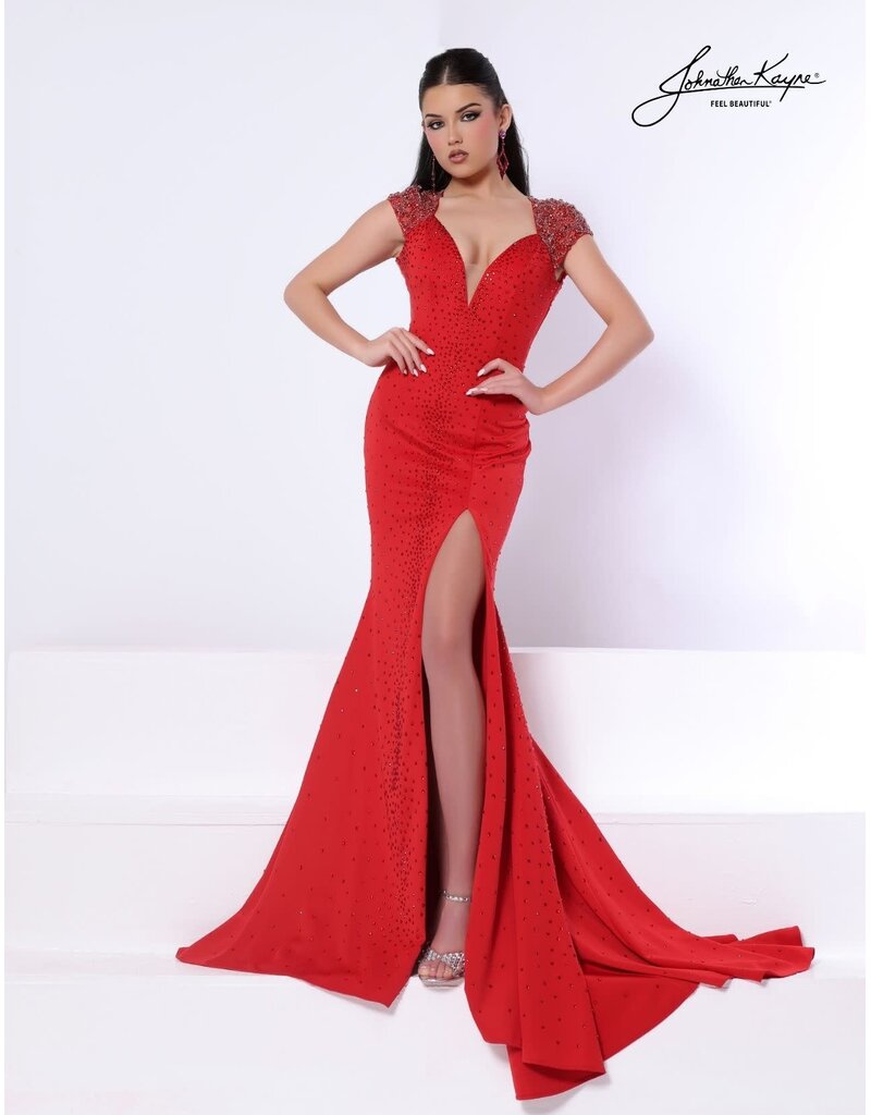 Cap sleeve fitted gown w/ chiffon overskirt 3364