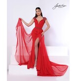 Cap sleeve fitted gown w/ chiffon overskirt 3364