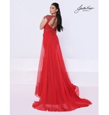 Cap sleeve fitted gown w/ chiffon overskirt 3364
