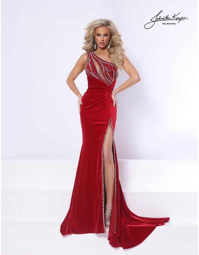 Velvet beaded gown w/ ruffle shoulder cape 3366