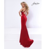 Velvet beaded gown w/ ruffle shoulder cape 3366