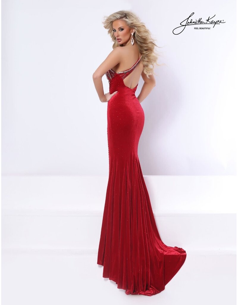 Velvet beaded gown w/ ruffle shoulder cape 3366