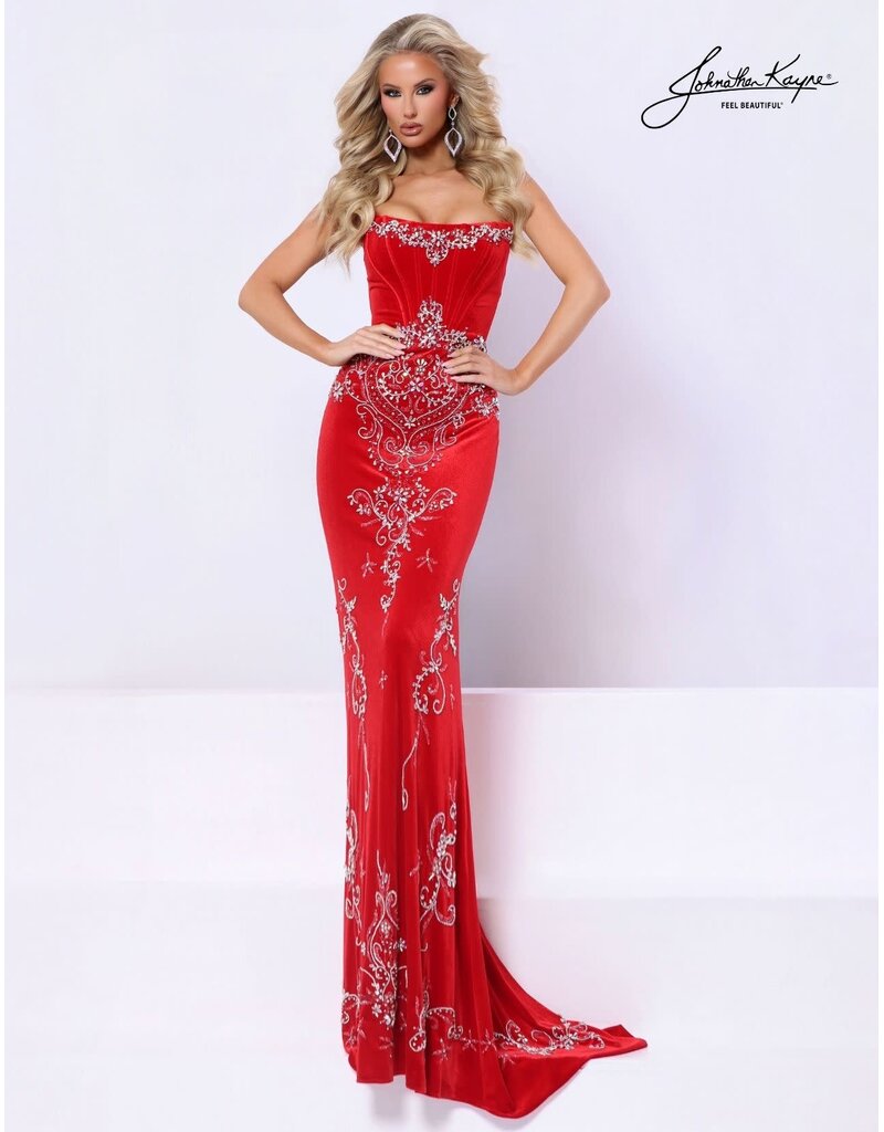 Strapless velvet gown w/ corset bodice 3368