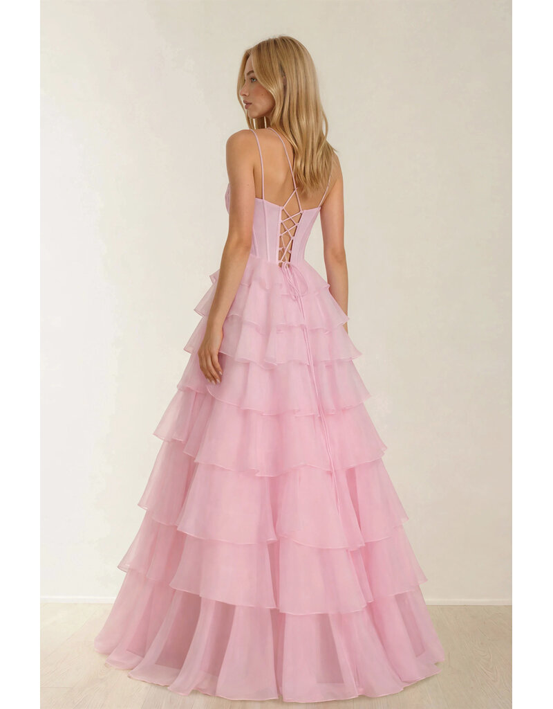 KATE PARKER Spaghetti strap beaded bodice ruffle ballgown 27823