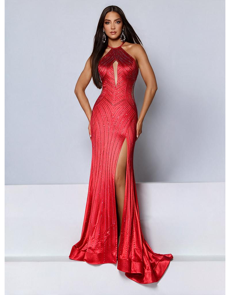 KATE PARKER Beaded high neck cut out bust fitted open back 27003