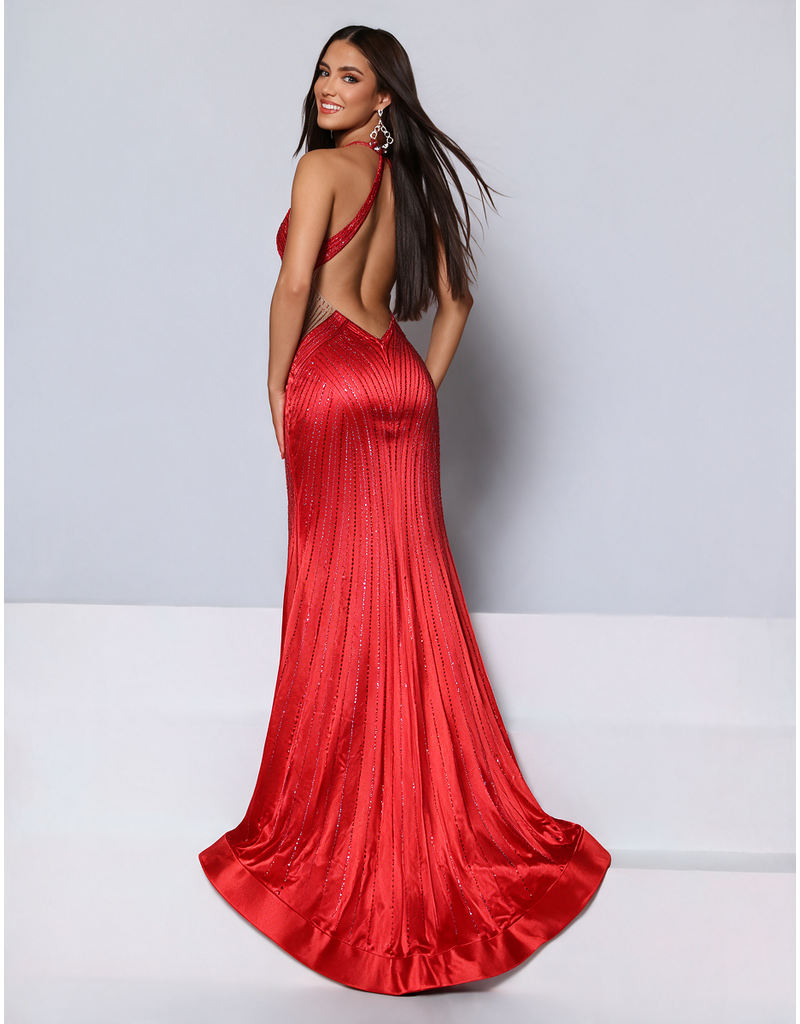 KATE PARKER Beaded high neck cut out bust fitted open back 27003