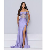 KATE PARKER Off the shoulder sheer bodice beaded fitted gown 27020