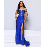 KATE PARKER Off the shoulder sheer bodice beaded fitted gown 27020
