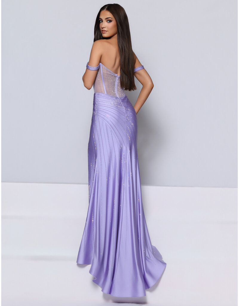 KATE PARKER Off the shoulder sheer bodice beaded fitted gown 27020