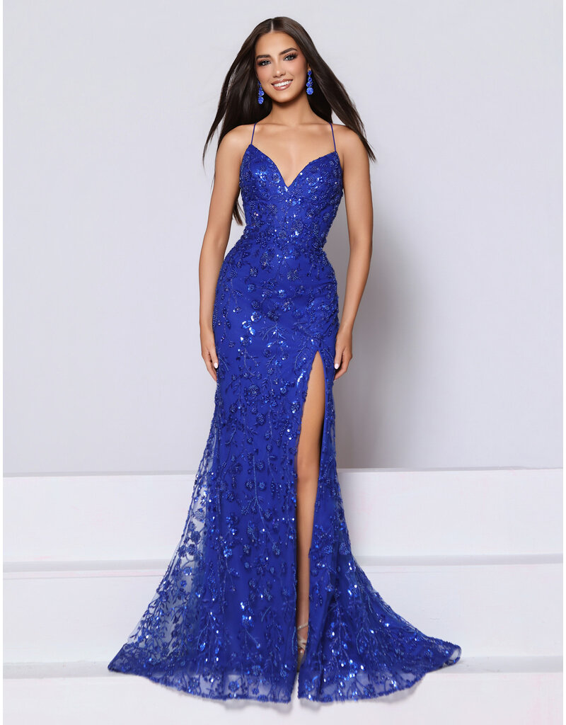 KATE PARKER Beaded sequin lace fitted open back gown 27029B